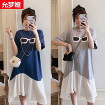 Pregnant Women summer dress T-shirt skirt plus fat plus size fat MM fashion slim irregular loose 200 jin pregnant dress