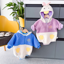 Baby bag fart winter plus suede thickened wool sweater female baby foreign gas cartoon cute newborn autumn and winter style