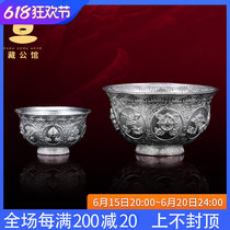 Water supply bowl 999 pure foot silver for water glass 8 auspicious solid engraving Buddha front eight for Guanyin Holy water glass water purifying bowl