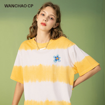 WANCHAO CP summer New National Tide brand couple dress tie-dye stripe short sleeve cotton T-shirt women half sleeve ins