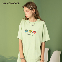 WANCHAO CP summer New National Tide brand lovers three small flowers cotton short sleeve t-shirt women half sleeve ins