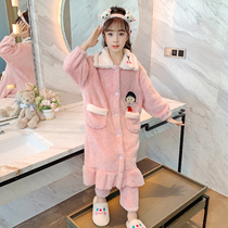 Childrens pajamas coral velvet autumn and winter thickened girl flannel nightgown home clothing set