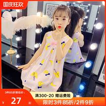 Girls Nightdress Cotton Silk Summer Silk Childrens Thin Sling Baby Little Girl Pajamas 2021 Home Clothes