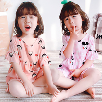 Summer short sleeve cotton silk girl childrens pajamas