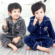 Flannel children Boy pajamas autumn and winter Children Baby Home clothing warm long sleeve thick coral velvet set