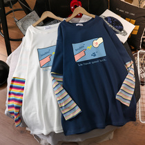 Large Code Gestational Woman 2022 Spring and Autumn Paragraph Long sleeves T-shirt loose Fashion Korean version without a nostaltide Spicy Mother Personality Blouse