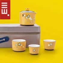 Tap Floral Discoloration Travel Tea Set Portable Bag One Pot Three Cups Quick Guest Cup Kongfu Tea Art Day Style Outdoor Easy