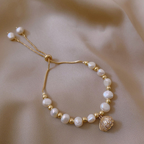 Korean shell freshwater pearl bracelet female design niche simple sterling silver light luxury bracelet Retro style girlfriends jewelry