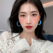Korean hoop earrings female 2021 New Tide autumn winter plush blue temperament fashion celebrity earring atmosphere