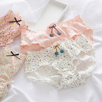 (2 pack)“Summer color”Japanese lotus edge small floral panties female cotton hollow mesh breathable