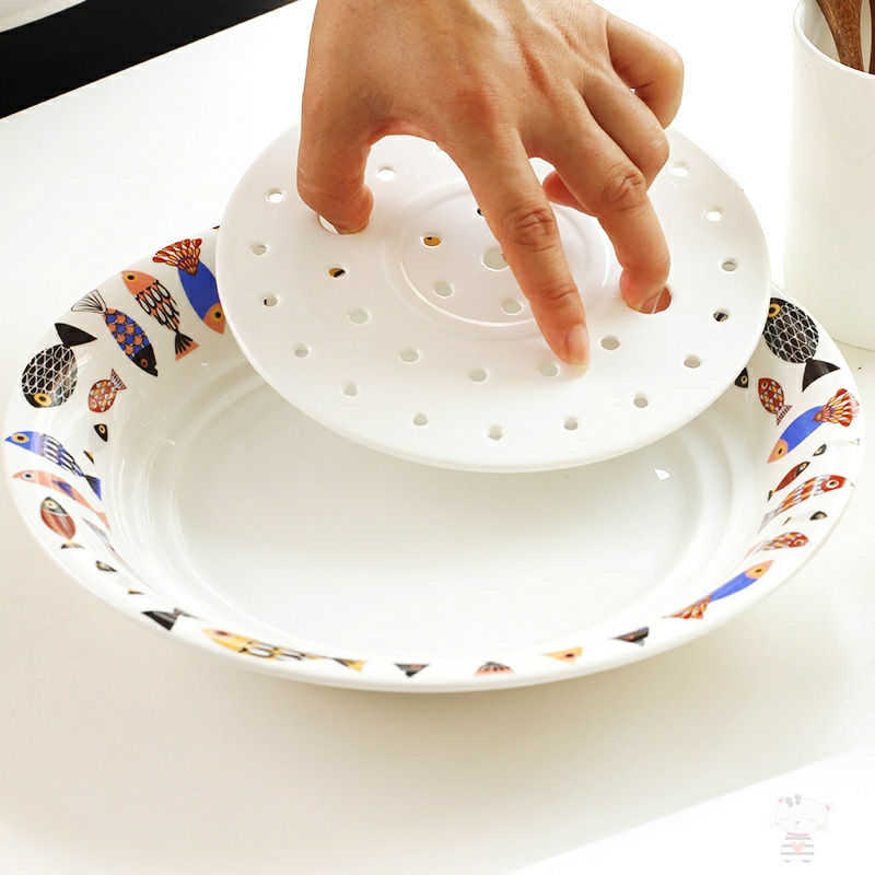 Ceramic tableware utsuwa double drop round home large dumpling dinner plate deep water dish dish steamed fish dish plate