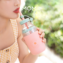 Japanese momo straw glass female portable cute coffee with Cup insulated household ins juice milk tea cup