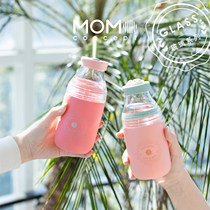 Japanese momo glass female portable cute coffee accompanying suction cup household ins girl tea juice cup