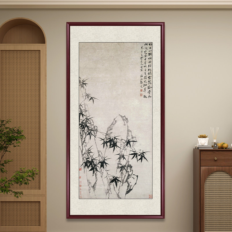 郑板桥竹子水墨画国画名画仿古画入户玄关装饰画客厅挂画中式壁画