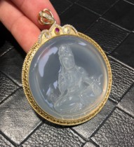 Yunnan Longling Natural Huanglongyu High Ice Group Broken Material Silver Inlaid Guanyin Pendant