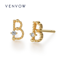 VENVOW customized 18K gold letter ear nail female gold inlaid with English letter earthen birthday present