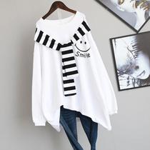 Autumn and winter fat mm large size long sleeve sweater women fake two-piece shawl loose 200 Jin slim long top