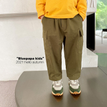 Shrimp paste hemp childrens clothing boys pants spring and autumn clothing 2022 new Korean style foreign style loose childrens casual overalls