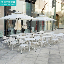 Outdoor tables and chairs with umbrella outdoor courtyard balcony open-air casual café café outdoor red and white vine chair