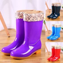 Water shoes plus velvet inner cover Removable velvet cover rain boots Womens winter galoshes thickened waterproof medium tube soft rain shoes non-slip