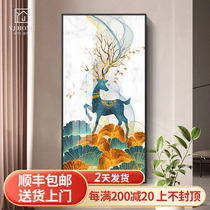 Entrance to the family Xuanguan Decorative Painting Light Extravagant Veranda Vertical version of the Mystic Painting aisle fresco In the door Living room Hung Painting Crystal Porcelain Painting Deer