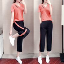 Sports Suit Women Summer 2022 New Fashion Loose Lady Broadleg 90% Pants Summer Sportswear Two Sets Tide
