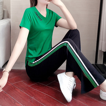 Casual Suit Women Summer Loose Short Sleeves 2022 New Ocean Gas Ladies Broadlegged Pants Sportswear Two Sets Tide