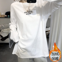 Autumn winter long sleeve t-shirt female plus suede thickened medium length Korean version loose with large code white slapped bottom-shirt pure cotton