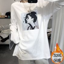 Autumn Winter Long Sleeve T-Shirt Woman Han Prints loose Big code medium length pure cotton beating undershirt garnter thickened inner lap top