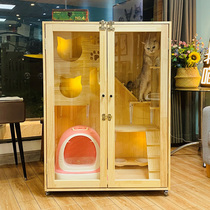 Cat Villa solid wood anti-cat hair side large cat house cat cabinet cat breeding cage cat hotel cat house cat pet cage