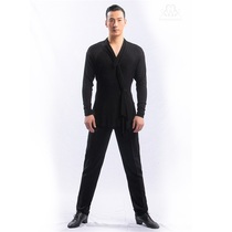 Dongxin dance suit V-neck long tie design elastic mens long-sleeved top National standard dance Latin professional practice suit
