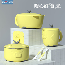 New childrens tableware set Baby Bowl Spoon baby food supplement sucker stainless steel water injection insulation bowl anti-drop