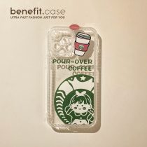 Benefit Japan-ROK creative drink text girl applies Apple 13promax mobile phone shell iphone12mini cute xsmax niche xr transparent 8pl