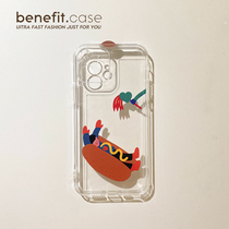 Benefit cute burger man creative application Apple 13promax silicone transparent mobile phone shell iphone12mini protective sleeve xsmax brief xr cute 8