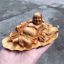 Cliff cypress carving Maitreya Buddha desktop car safe home decoration wooden Laughing Buddha crafts daily gift