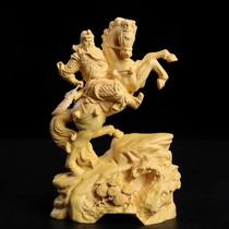 Big-leaf boxwood wood carving Lima Guan Gong solid wood home decoration text play ornaments hand-carved portrait Wu Caishen Guan