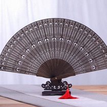 Wooden fan hollowed out folding gloomy golden silk Nan Chinese style classical home decoration crafts Chinese porch ornaments