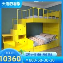 Iron Art Building Cabinet Bed Multifunction High And Low Bed Apartment Dorm Room Double Bunk Beds Modern Minimalist Lockers Elevated Bed
