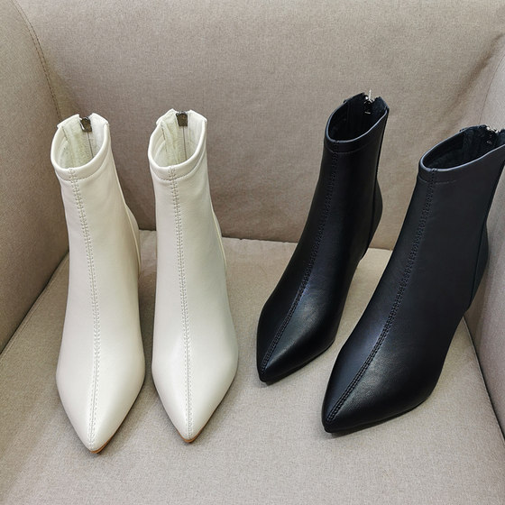 European and American style, pointed heels and ankle boots, women's spring and autumn single boots, temperament high -heeled thin short boots soft leather short cylinder fashion boots European and American style, pointed heels and ankle boots, women's spring and autumn single boots, temperament high -heeled thin short boots soft leather short cylinder fashion boots