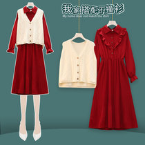 Festive clothes Womens red dress Early autumn small dress The bride can usually wear a toast suit when she returns to the door