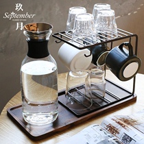 Wrought iron cup holder Drain household water cup hanger Double coffee cup cup holder Cup storage cup holder Tray shelf
