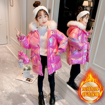 Net Red Girl cotton coat 2021 New Winter girl plus velvet cotton jacket big children thick warm cotton coat