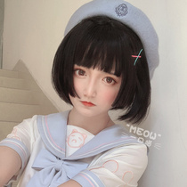 Wig Female short hair bobo student round face bobo Japanese repair face Hime from natural girl black full head cover style