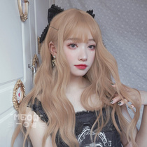 Mouthful meow wig female long curly hair lolita net red natural full headgear color gold jk cute fluffy fake hair