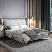 Light extravagant modern minimalist Nordic wind genuine leather bed 1 8 m double bed master bedroom luxury large bed soft bag storage wedding bed