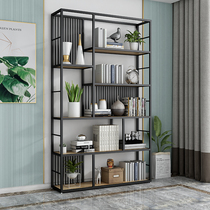Light luxury wrought iron bookshelf modern floor partition rack Nordic living room simple porch partition metal storage cabinet