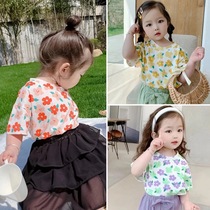 Girls flower short sleeve cotton summer new 2021 children loose thin breathable Korean half sleeve shirt shirt