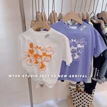 Children cartoon print 2021 summer New Violet Mitch pattern round neck Korean cotton short sleeve t-shirt