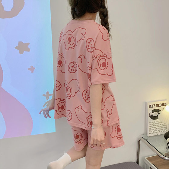 가슴 패드 일본어 라운드 넥타이 만화 잠옷을위한 여름 홈 옷 세트 여름에 반바지를 입을 수 있습니다. 가슴 패드 일본어 라운드 넥타이 만화 잠옷을위한 여름 홈 옷 세트 여름에 반바지를 입을 수 있습니다.