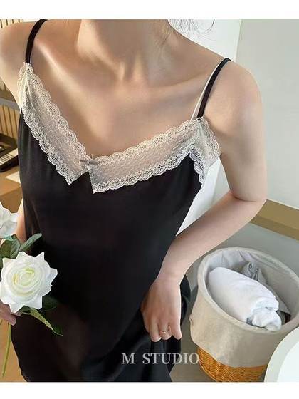2025 여성 여름 레이스 레이스 V- 넥 얼음 실크 섹시 홈 스커트를위한 새로운 여름 얇은 서스펜더 나이트 가운 2025 여성 여름 레이스 레이스 V- 넥 얼음 실크 섹시 홈 스커트를위한 새로운 여름 얇은 서스펜더 나이트 가운